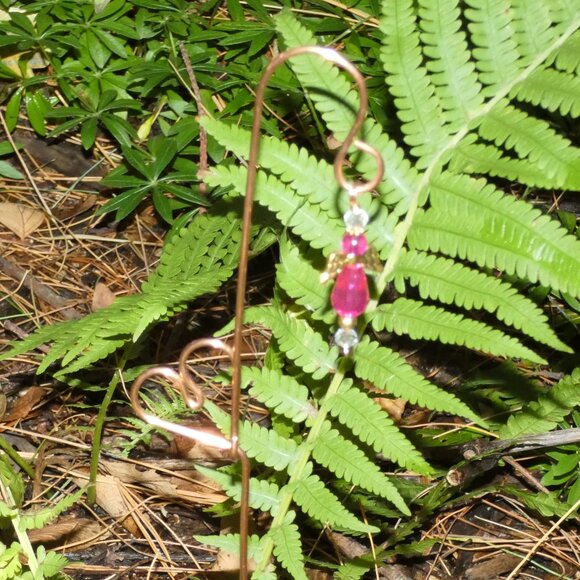 Copper Heart Plant Stake, Indoor or Outdoor Yard Art Pink Angel Embellishment - Picture 7 of 9